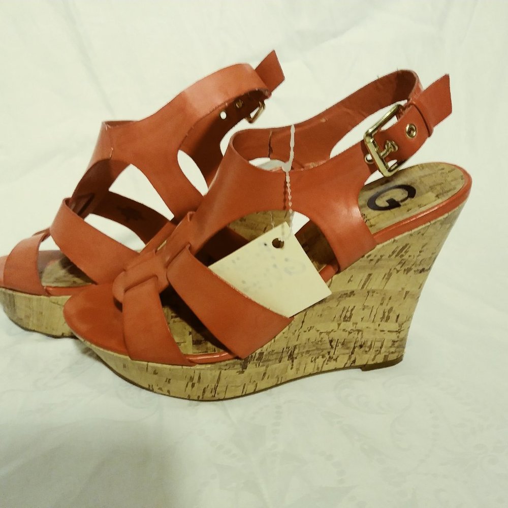 Natural cork GUESS red leather...natural wedge